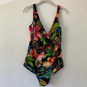 Miraclesuit Tropical Floral One Piece Swimsuit Sculpted Womens Size 14 Vacation